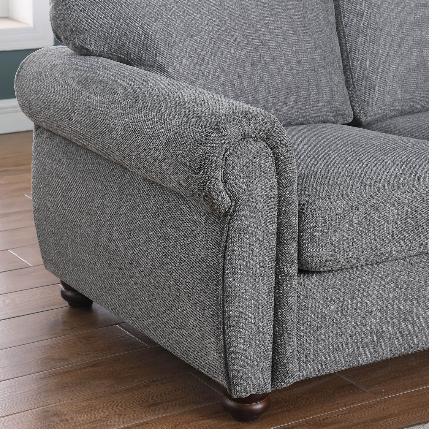 Dark Grey Soft Chenille 3-Seat Sofa with Solid Wood Frame - 34.40 x 84.60 x 33.85