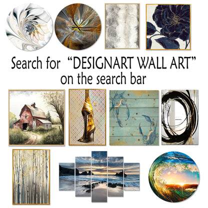 Designart Gold Constructing Blue Realms I Abstract Shapes Round Mirror - Modern Blue Living Room Mirror