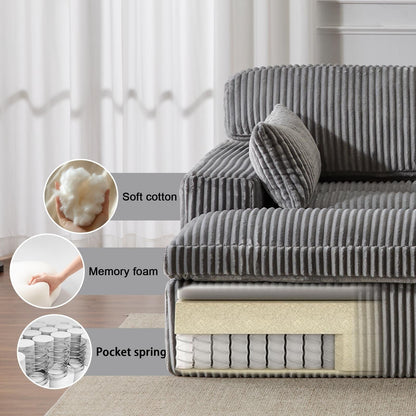 Double Chaise Lounge Chair Indoor Oversized Upholstered Sleeper Sofa Bed Sectional Chaise Corduroy Living Room Chair No Assembly