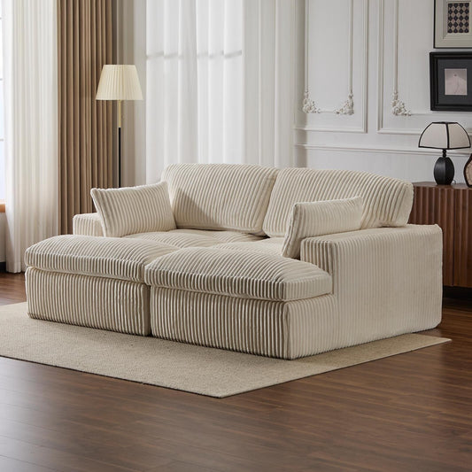 Double Chaise Lounge Chair Indoor Oversized Upholstered Sleeper Sofa Bed Sectional Chaise Corduroy Living Room Chair No Assembly