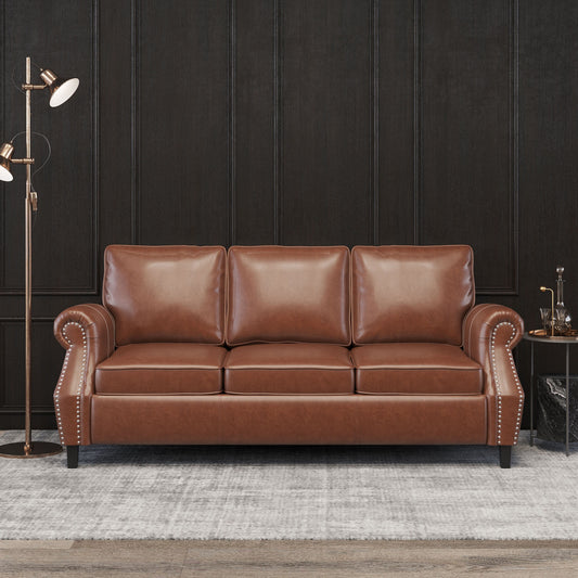 Dowd Faux Leather 3 Seater Sofa with Nailhead Trim by Christopher Knight Home