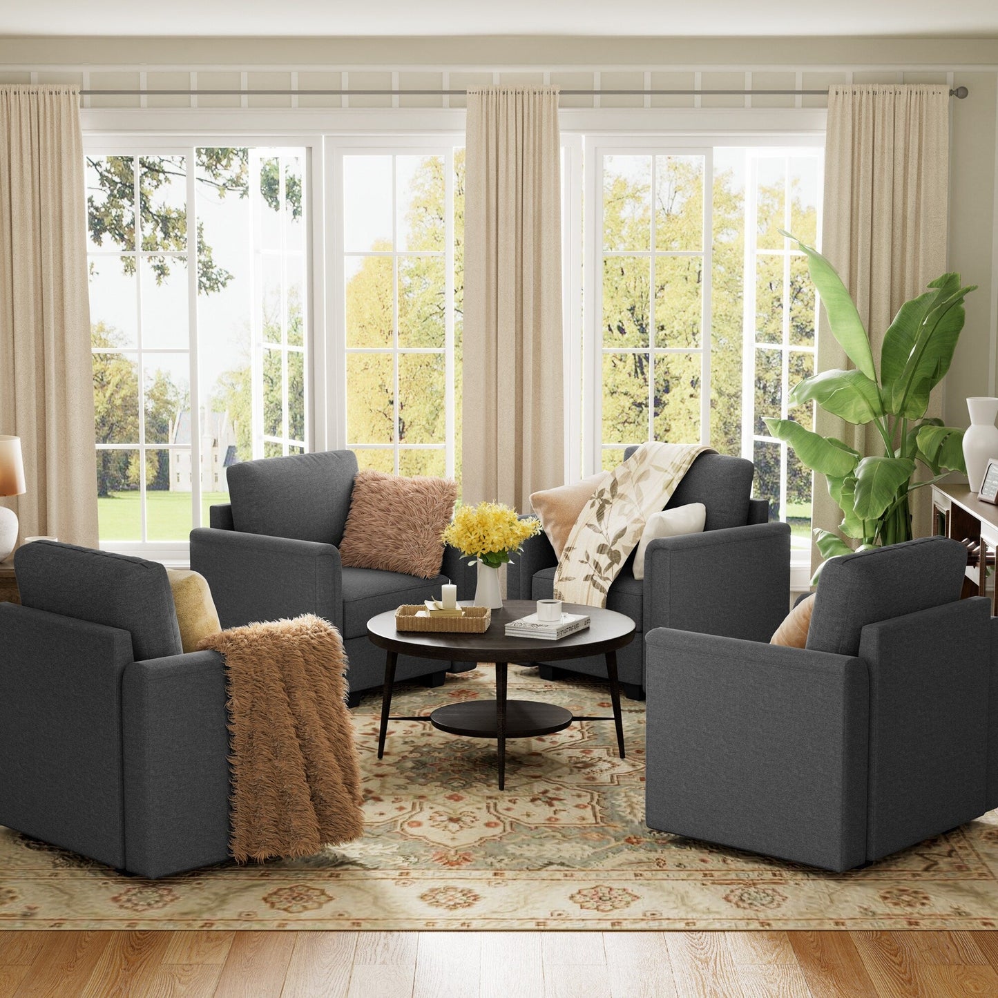 Elegant Curved Arm Accent Sofa Chair , Customizable Sectional Sofa Couch, Comfy Modular Sofa for Bedroom, Living Room, Office