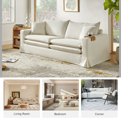 Elias Modern Slipcovered Sofa with Cup Holder and Reversible Cushions by HULALA HOME