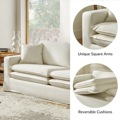 Elias Modern Slipcovered Sofa with Cup Holder and Reversible Cushions by HULALA HOME