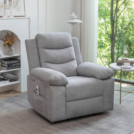 Ergonomic Electric Recliner Chair Velvet Single Sofa Recliner Chair with 8 Point Vibration Massage, Heating and Side Pocket