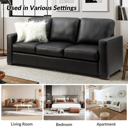 Ernando 83.46 Wide Genuine Leather Sofa with Squared Arms and Pillows