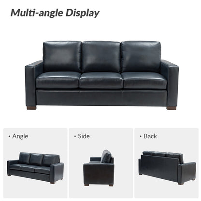 Ernando 83.46 Wide Genuine Leather Sofa with Squared Arms and Pillows