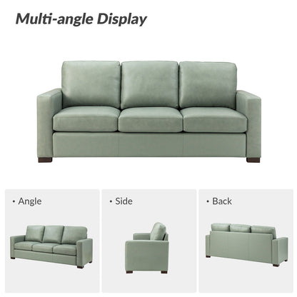 Ernando 83.46 Wide Genuine Leather Sofa with Squared Arms and Pillows