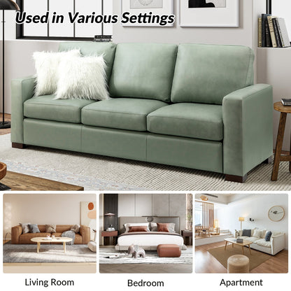 Ernando 83.46 Wide Genuine Leather Sofa with Squared Arms and Pillows