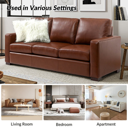 Ernando 83.46 Wide Genuine Leather Sofa with Squared Arms and Pillows