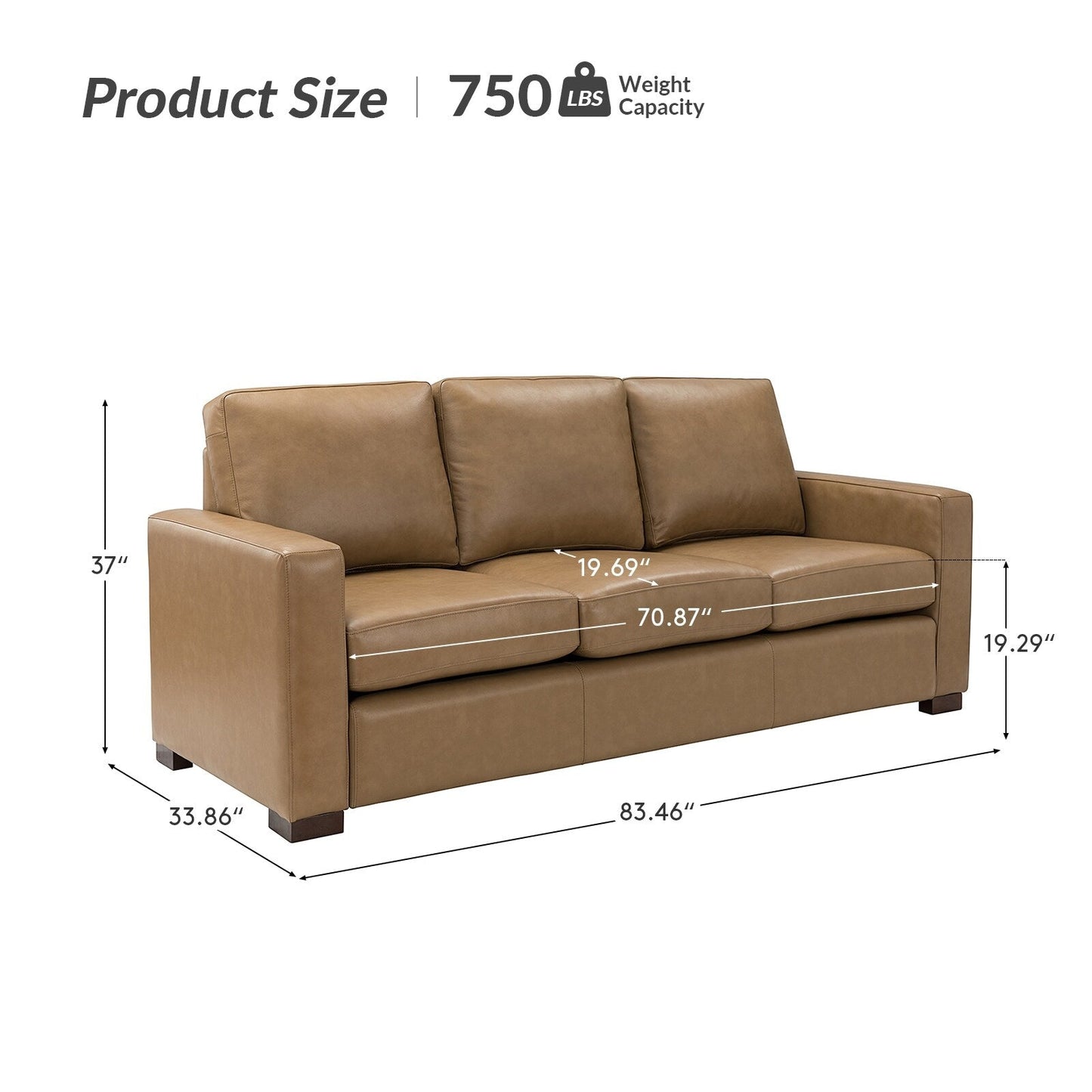 Ernando 83.46 Wide Genuine Leather Sofa with Squared Arms and Pillows