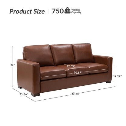 Ernando 83.46 Wide Genuine Leather Sofa with Squared Arms and Pillows