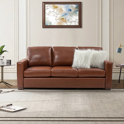 Ernando 83.46 Wide Genuine Leather Sofa with Squared Arms and Pillows