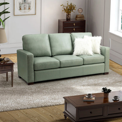 Ernando 83.46 Wide Genuine Leather Sofa with Squared Arms and Pillows