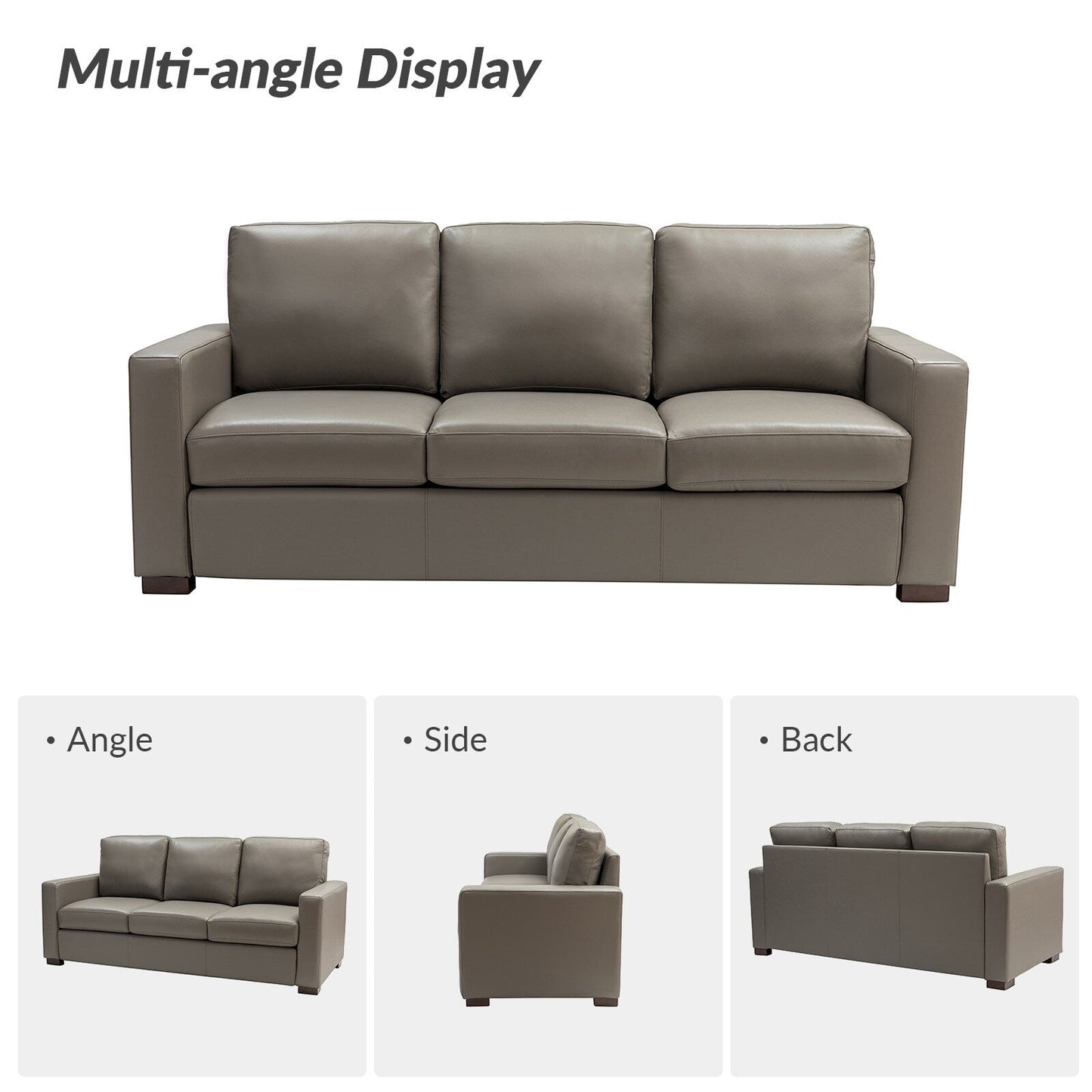 Ernando 83.46 Wide Genuine Leather Sofa with Squared Arms and Pillows