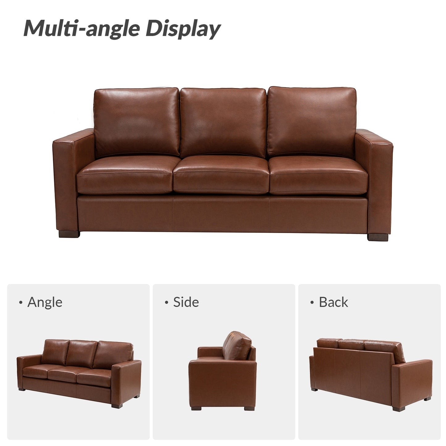 Ernando 83.46 Wide Genuine Leather Sofa with Squared Arms and Pillows