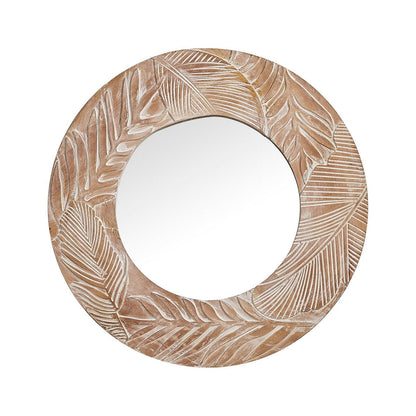 Farmhouse Carved Wood Round Wall Mirror - 28 x 28