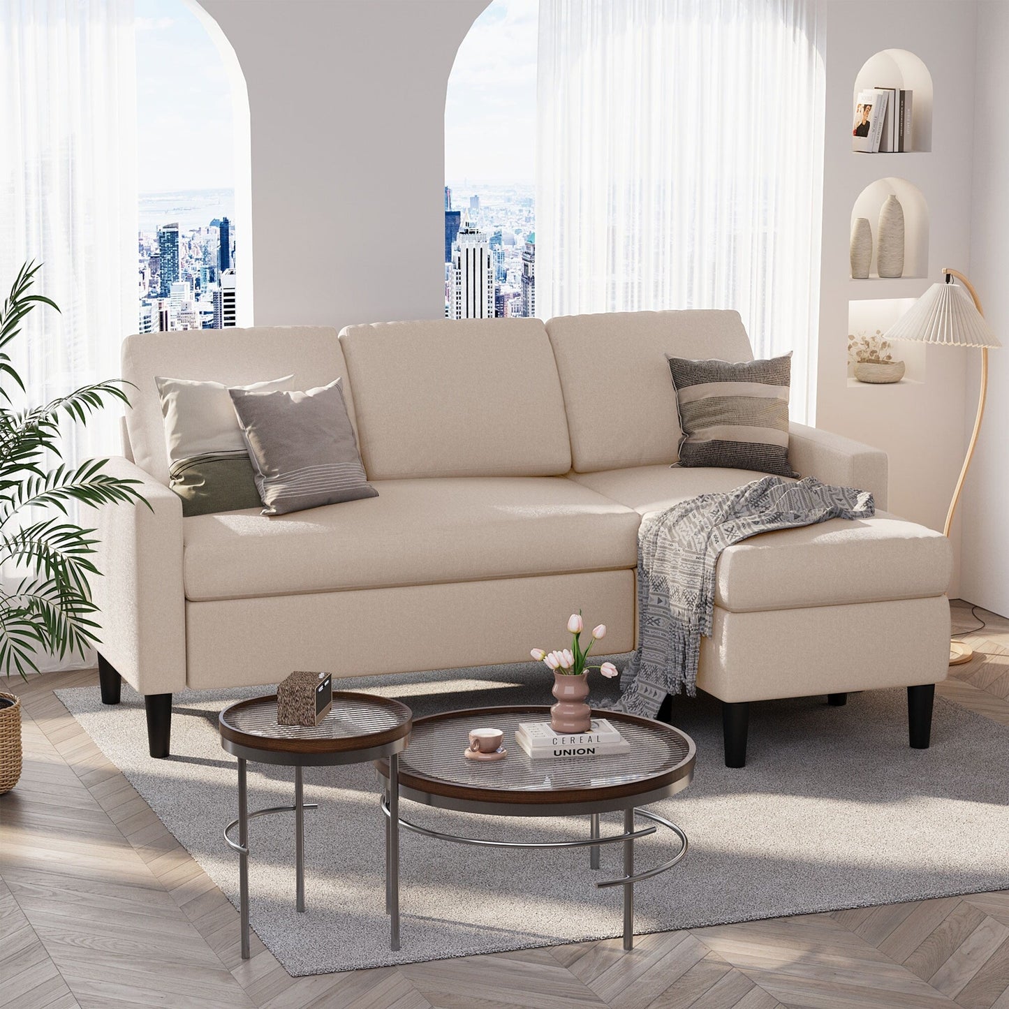 Futzca 74 Convertible Sectional Sofa Couch, Small L-Shaped Sofa