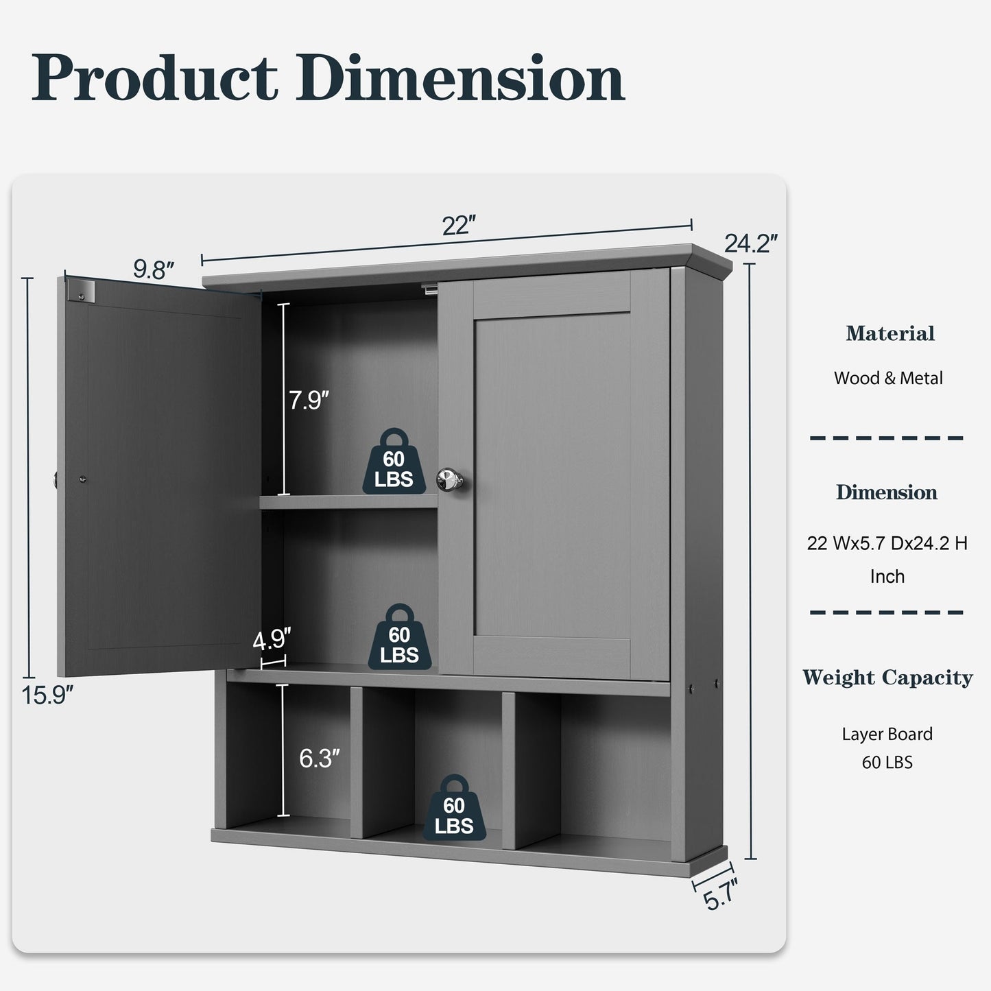 Futzca Bathroom Cabinet Wall Mounted, Storage Cabinet with Doors and Shelves
