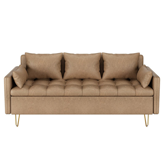 GIMMYFIVE 3-Seater Leather Sofa with Cushion, Couch for Living Room