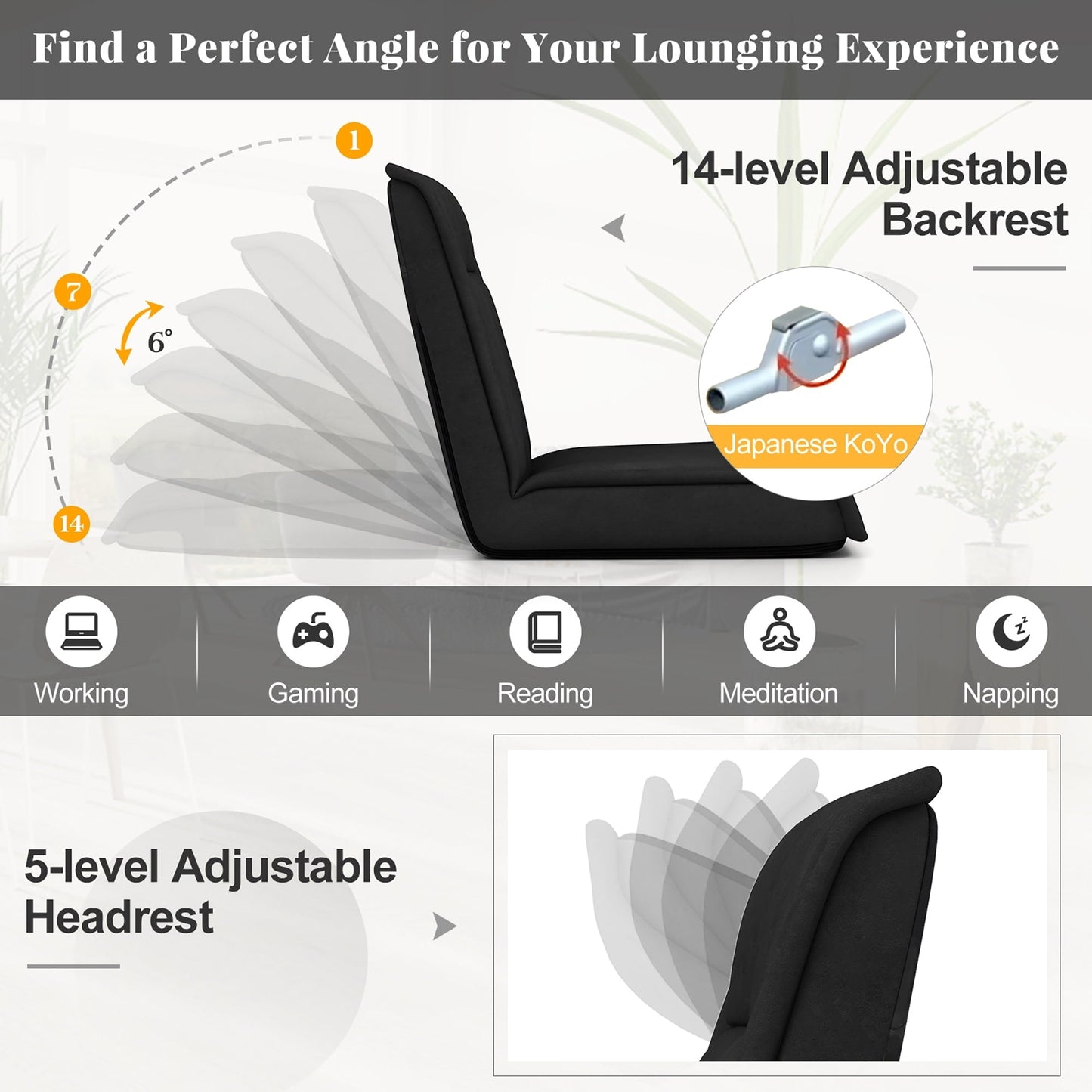 Gymax Folding Floor Chair Convertible Lazy Sofa Chair w/ Adjustable