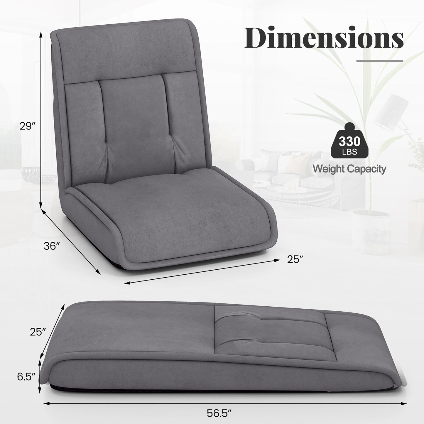 Gymax Folding Floor Chair Convertible Lazy Sofa Chair w/ Adjustable