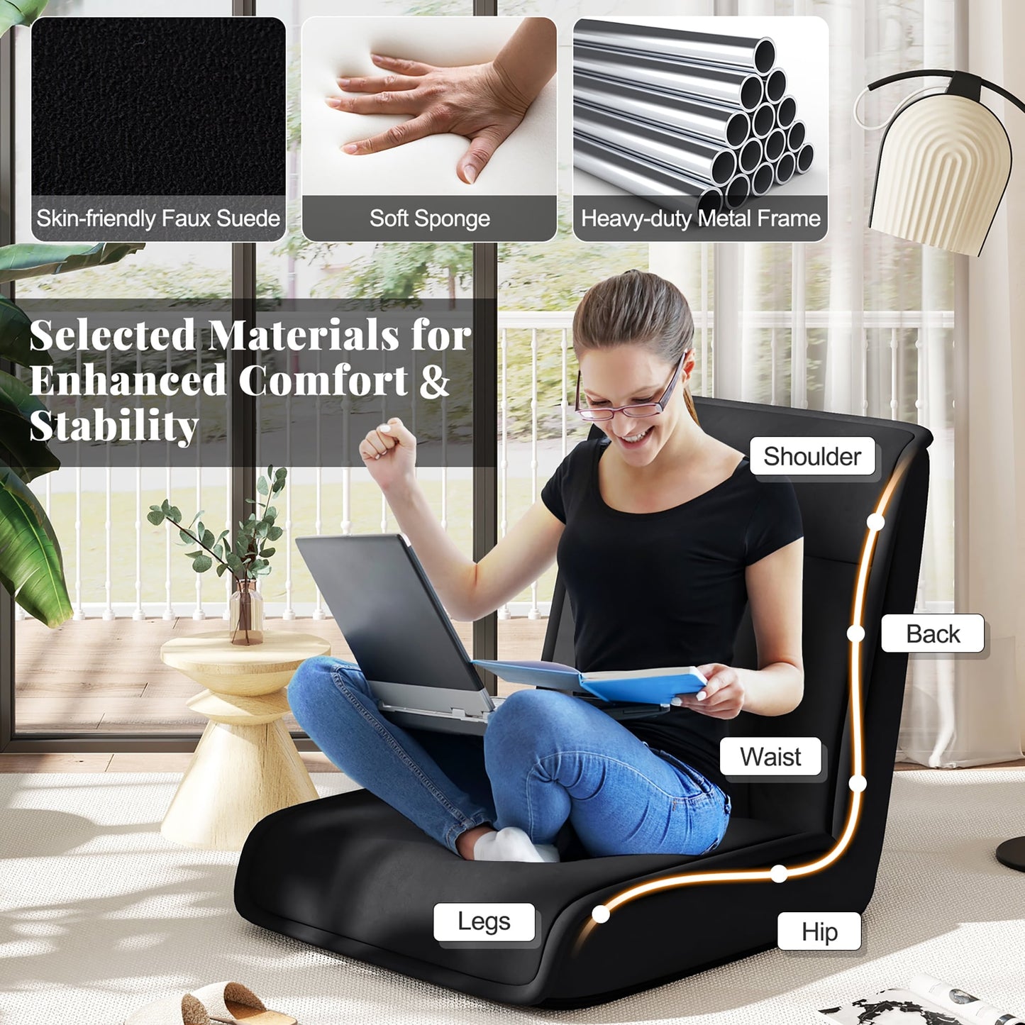Gymax Folding Floor Chair Convertible Lazy Sofa Chair w/ Adjustable