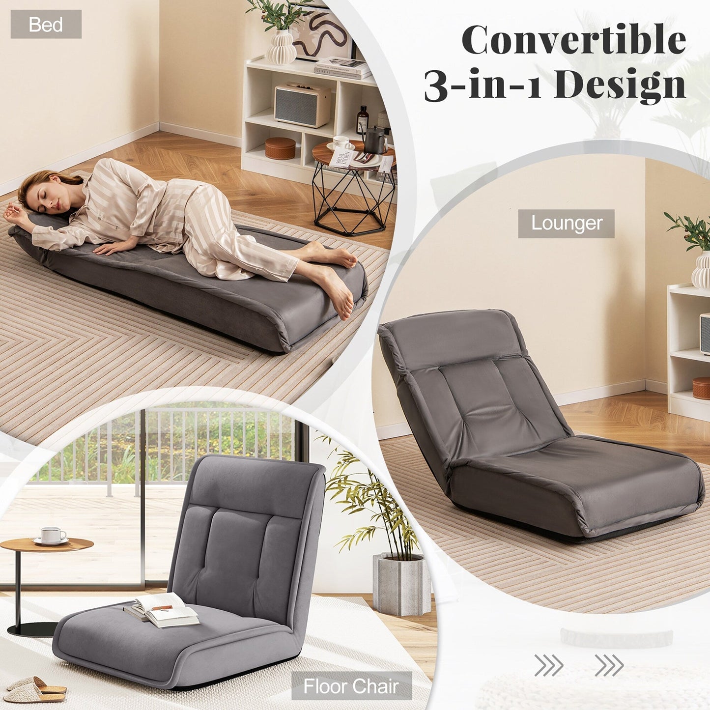 Gymax Folding Floor Chair Convertible Lazy Sofa Chair w/ Adjustable