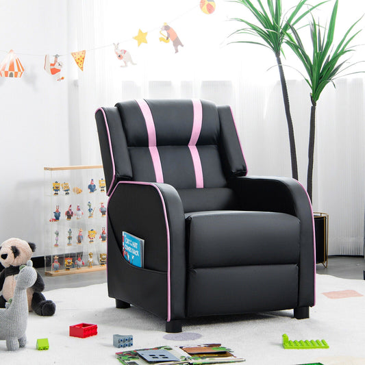 Gymax Kids Recliner Chair Ergonomic Leather Sofa Armchair w/Footrest