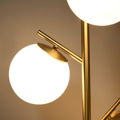 HOMCOM 3-Light Modern Floor Lamps for Living Room, Tree Standing Lamp for Bedroom with Globe Lampshade, Steel Base, Gold