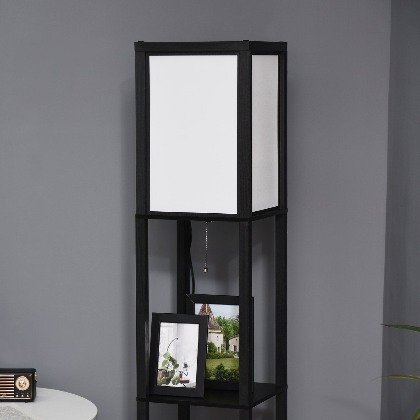HOMCOM Floor Lamp with Shelves, Dual Light, Modern Tall Standing Lamps, with Fabric Lampshade (Bulb not Included)