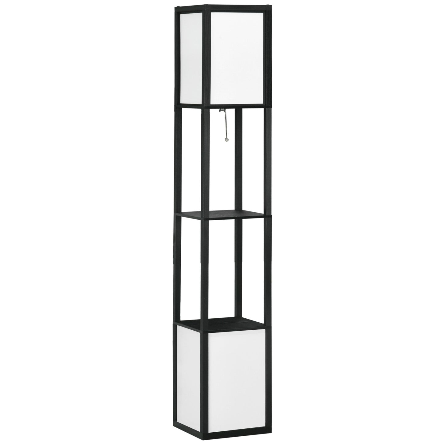 HOMCOM Floor Lamp with Shelves, Dual Light, Modern Tall Standing Lamps, with Fabric Lampshade (Bulb not Included)