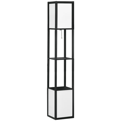 HOMCOM Floor Lamp with Shelves, Dual Light, Modern Tall Standing Lamps, with Fabric Lampshade (Bulb not Included)