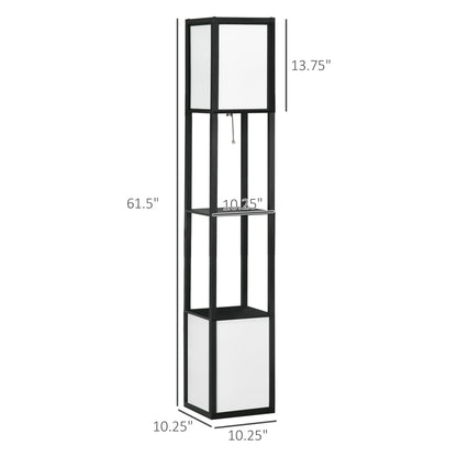 HOMCOM Floor Lamp with Shelves, Dual Light, Modern Tall Standing Lamps, with Fabric Lampshade (Bulb not Included)