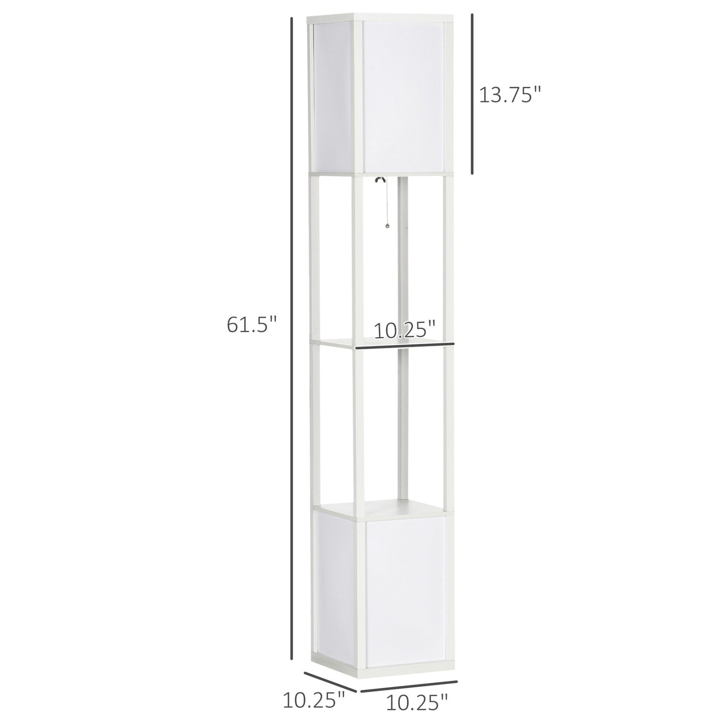 HOMCOM Floor Lamp with Shelves, Dual Light, Modern Tall Standing Lamps, with Fabric Lampshade (Bulb not Included)