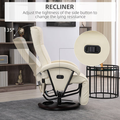 HOMCOM PU Recliner with Footrest, Lounge Chair with 135° Adjustable Backrest, Swivel Wood Base
