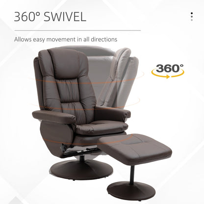 HOMCOM Recliner and Ottoman with Wrapped Base, Swivel PU Leather Reclining Chair with Footrest for Living Room