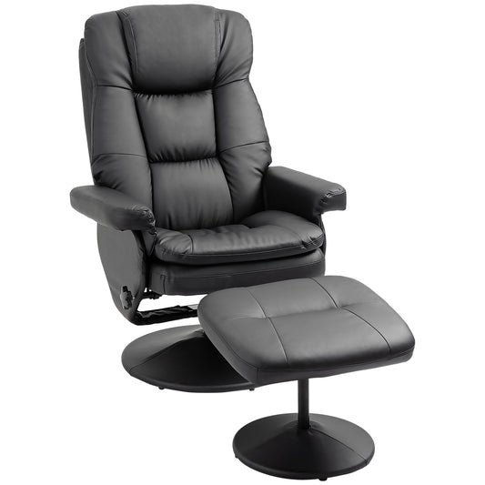 HOMCOM Recliner and Ottoman with Wrapped Base, Swivel PU Leather Reclining Chair with Footrest for Living Room