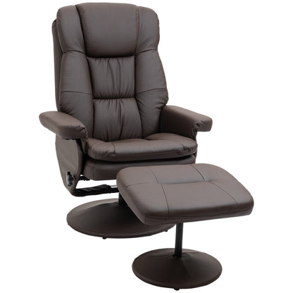 HOMCOM Recliner and Ottoman with Wrapped Base, Swivel PU Leather Reclining Chair with Footrest for Living Room