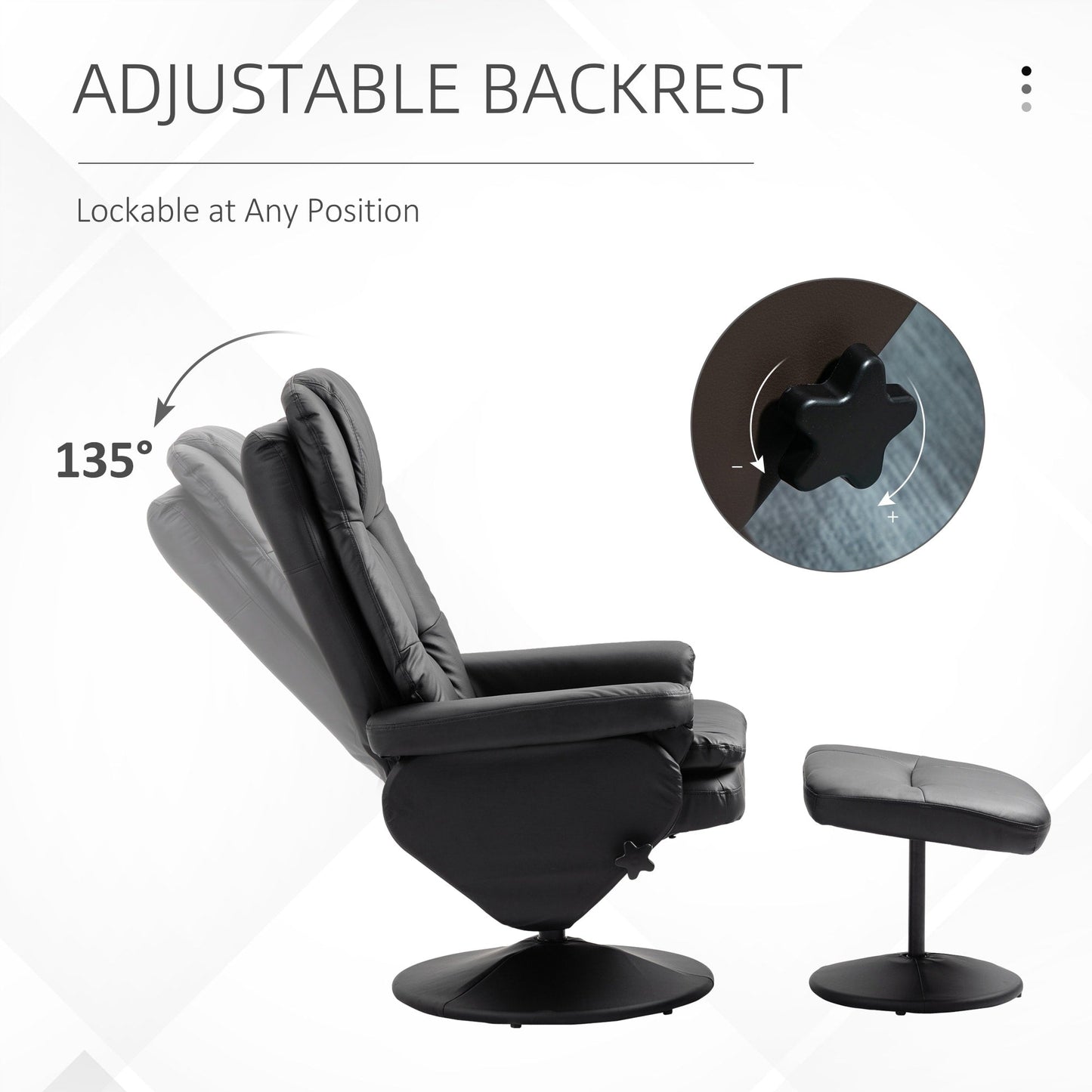 HOMCOM Recliner and Ottoman with Wrapped Base, Swivel PU Leather Reclining Chair with Footrest for Living Room
