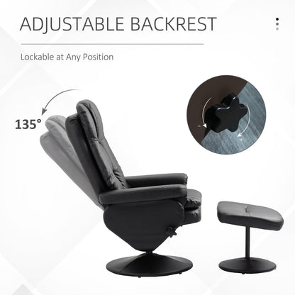 HOMCOM Recliner and Ottoman with Wrapped Base, Swivel PU Leather Reclining Chair with Footrest for Living Room