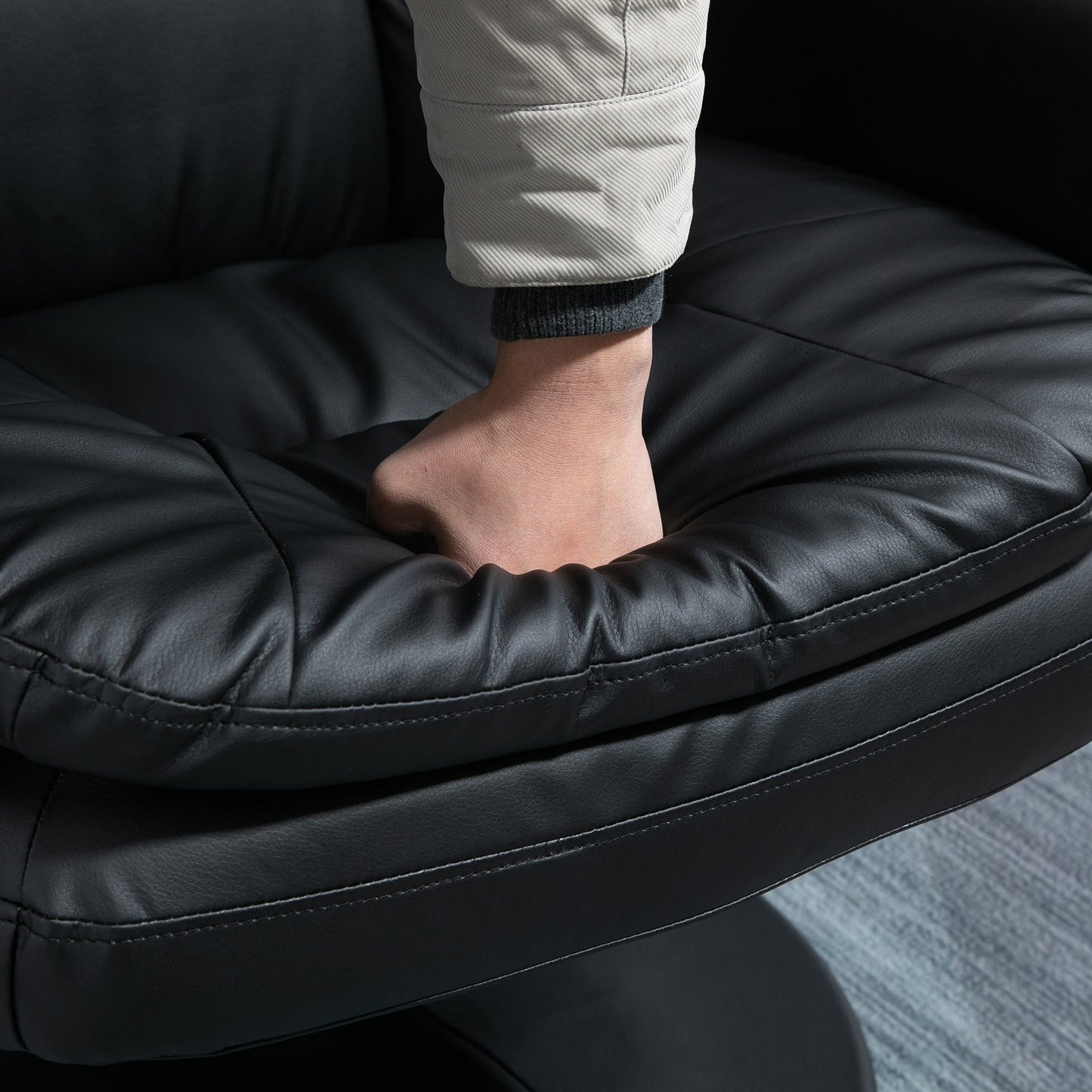 HOMCOM Recliner and Ottoman with Wrapped Base, Swivel PU Leather Reclining Chair with Footrest for Living Room
