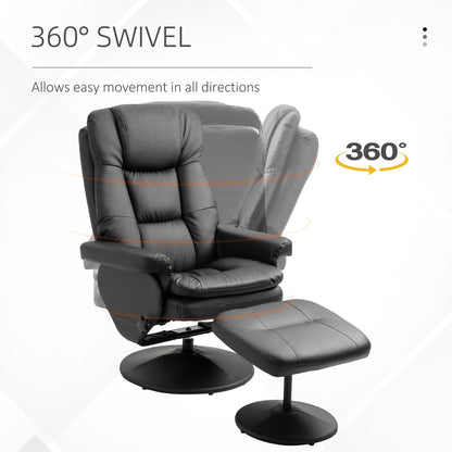 HOMCOM Recliner and Ottoman with Wrapped Base, Swivel PU Leather Reclining Chair with Footrest for Living Room