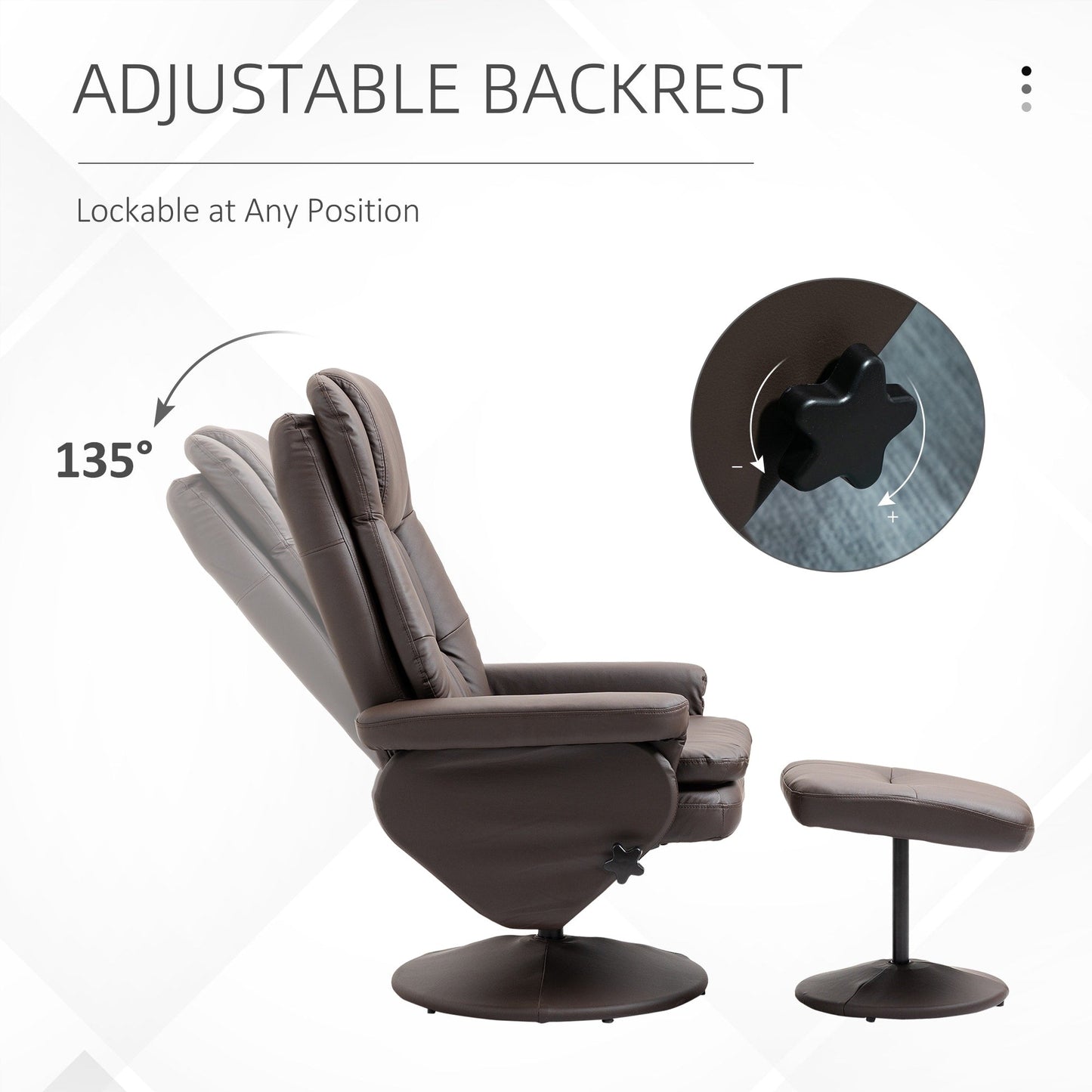 HOMCOM Recliner and Ottoman with Wrapped Base, Swivel PU Leather Reclining Chair with Footrest for Living Room
