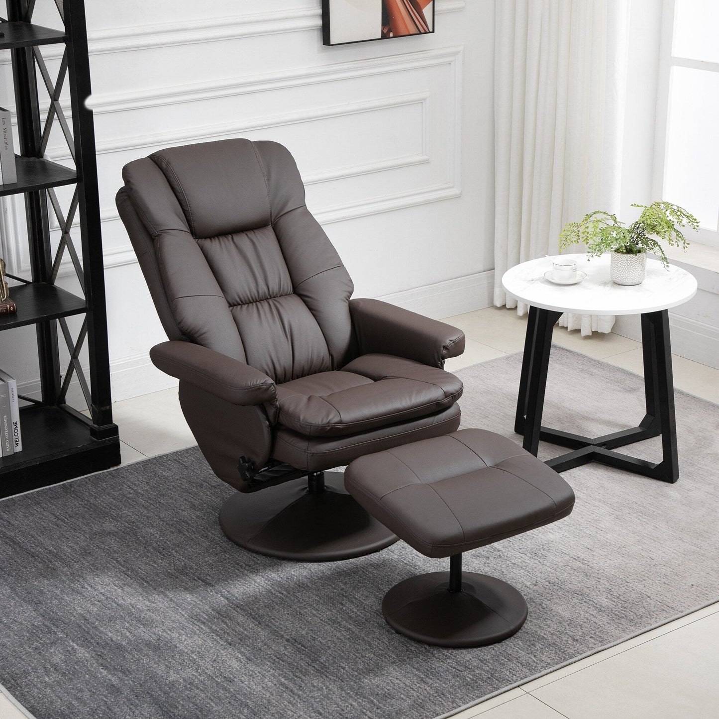 HOMCOM Recliner and Ottoman with Wrapped Base, Swivel PU Leather Reclining Chair with Footrest for Living Room