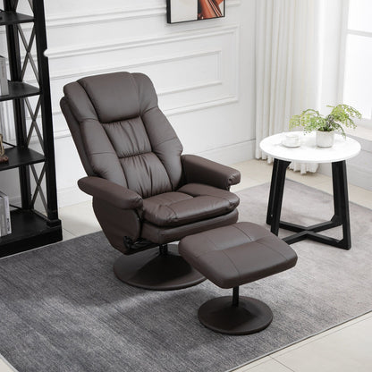 HOMCOM Recliner and Ottoman with Wrapped Base, Swivel PU Leather Reclining Chair with Footrest for Living Room