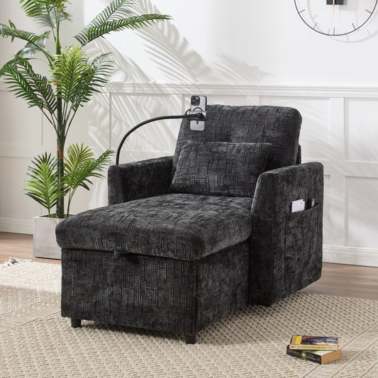HOMEFUN Chenille Upholstered Storage Lazy Single Leisure Chair Sofa with Phone Holder