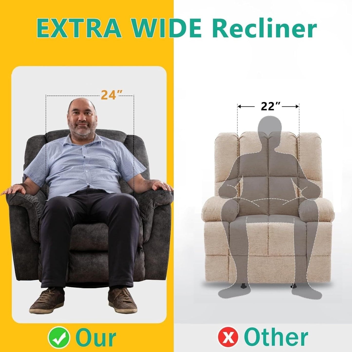 Rocker Recliner Chair Oversized Manual 360° Swivel Recliners for Living Room