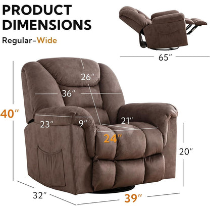 Rocker Recliner Chair Oversized Manual 360° Swivel Recliners for Living Room