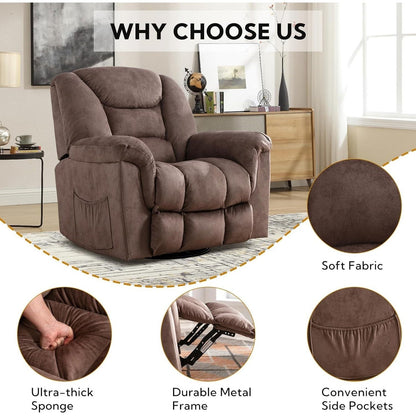 Rocker Recliner Chair Oversized Manual 360° Swivel Recliners for Living Room